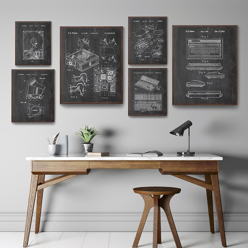 Tech Office Wall Art - Lot de 6 affiches murales vintage