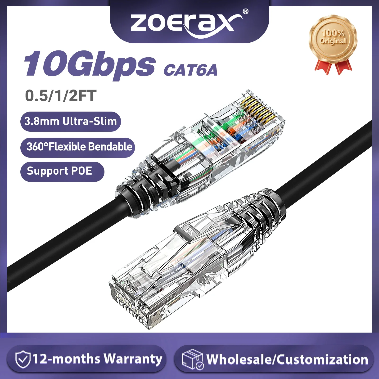 Power Over Ethernet - ZoeRax Câble Ethernet CAT6A 10 Gbit/s