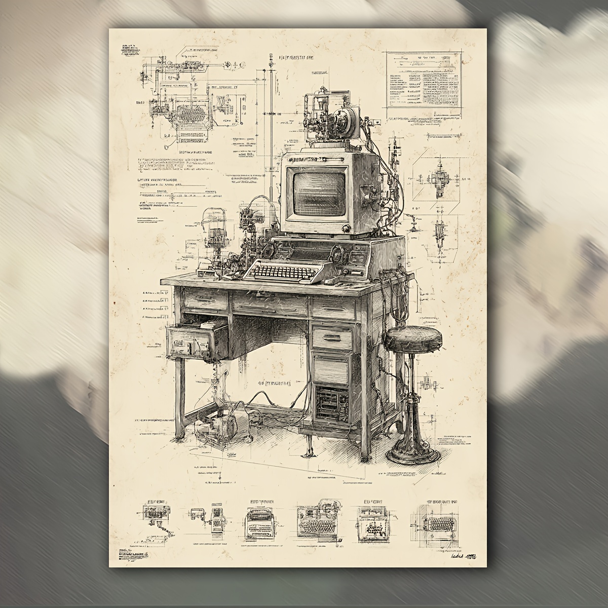 Tech Office Wall Art - Affiche vintage d'invention informatique CIFBUY, art